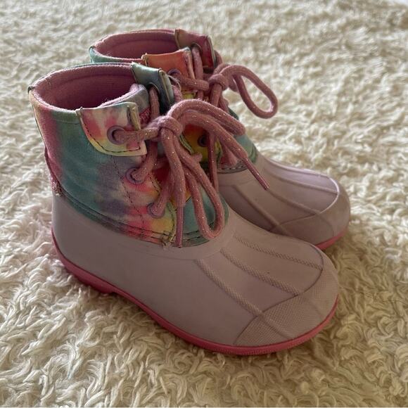 Sperry Toddler Girls Rainbow Tie Dye Saltwater Duck Boots Size 8 - Picture 3 of 11